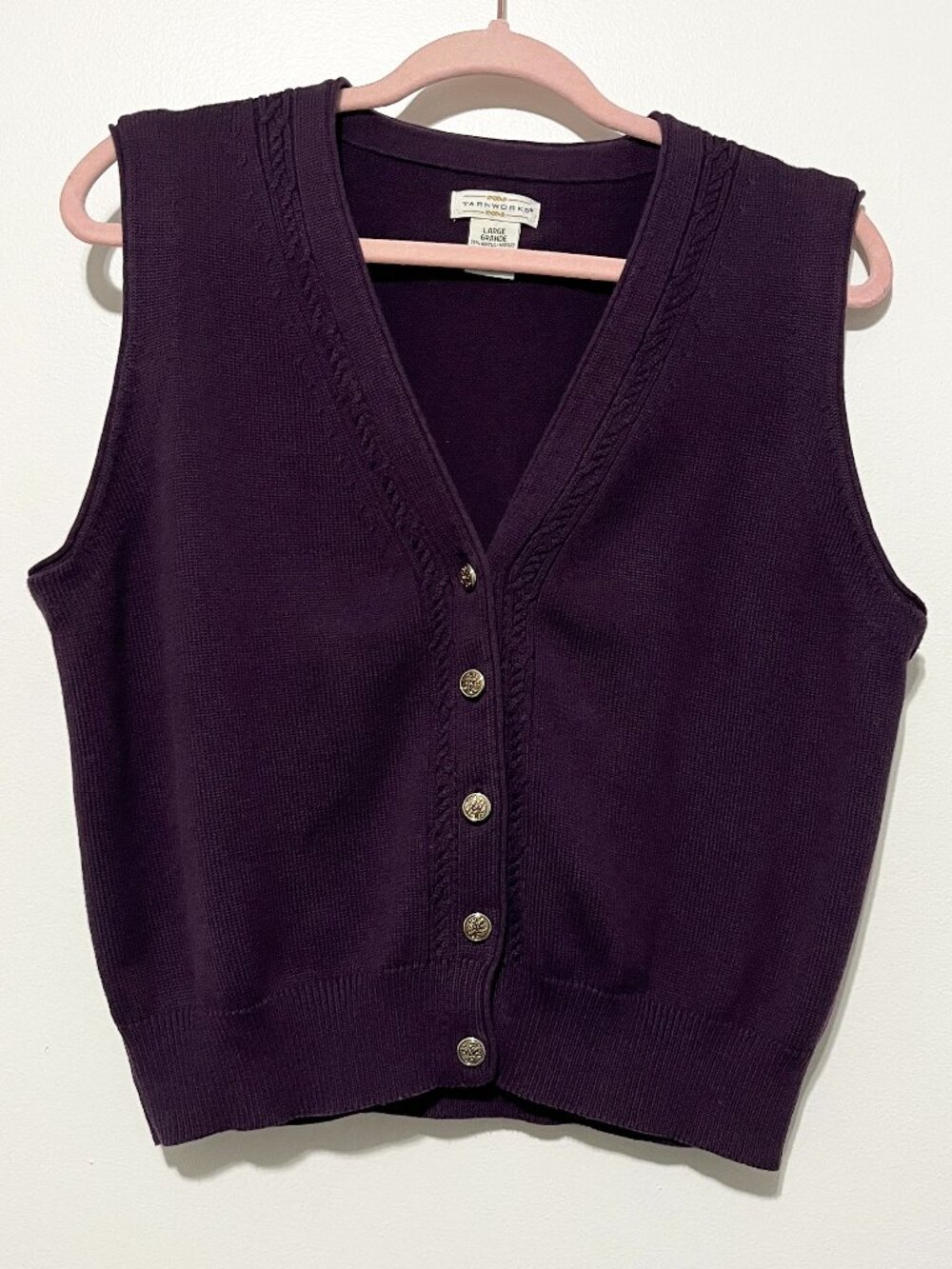 Womens VTG Button Sweater Vest L Dark Academia Literary Chic Preppy Old Money